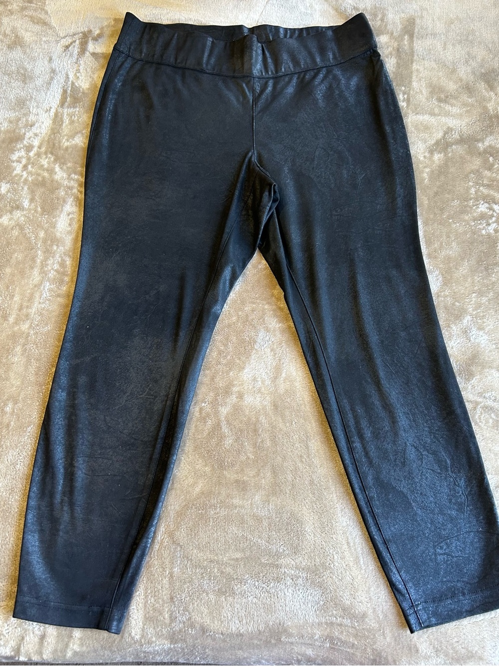 Du Jour Black Textured Faux Leather Pull On Skinny Pants Size 18W